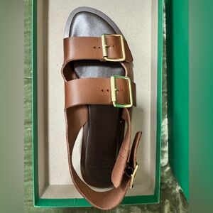 J. Crew Brown Leather Sandals with Gold Accents